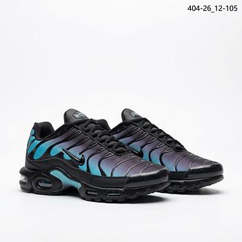 حذاء كاجوال رجالي Nike موديل TN أسود وأزرق وبنفسجي برباط ونعل بتجاويف جانبية